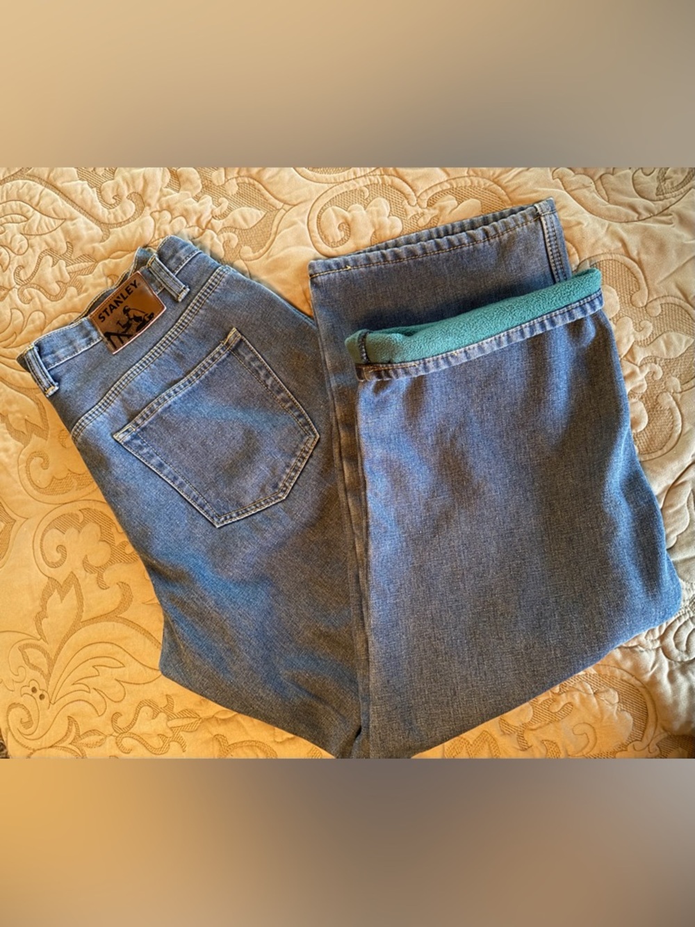 Stanley Blue Denim Jeans with Green Fleece Lining 36x32